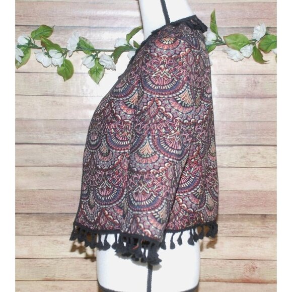 Chelsea & Violet Brocade Bolero Open Jacket Tassel Fringe Rich Colors Size S - Picture 5 of 11
